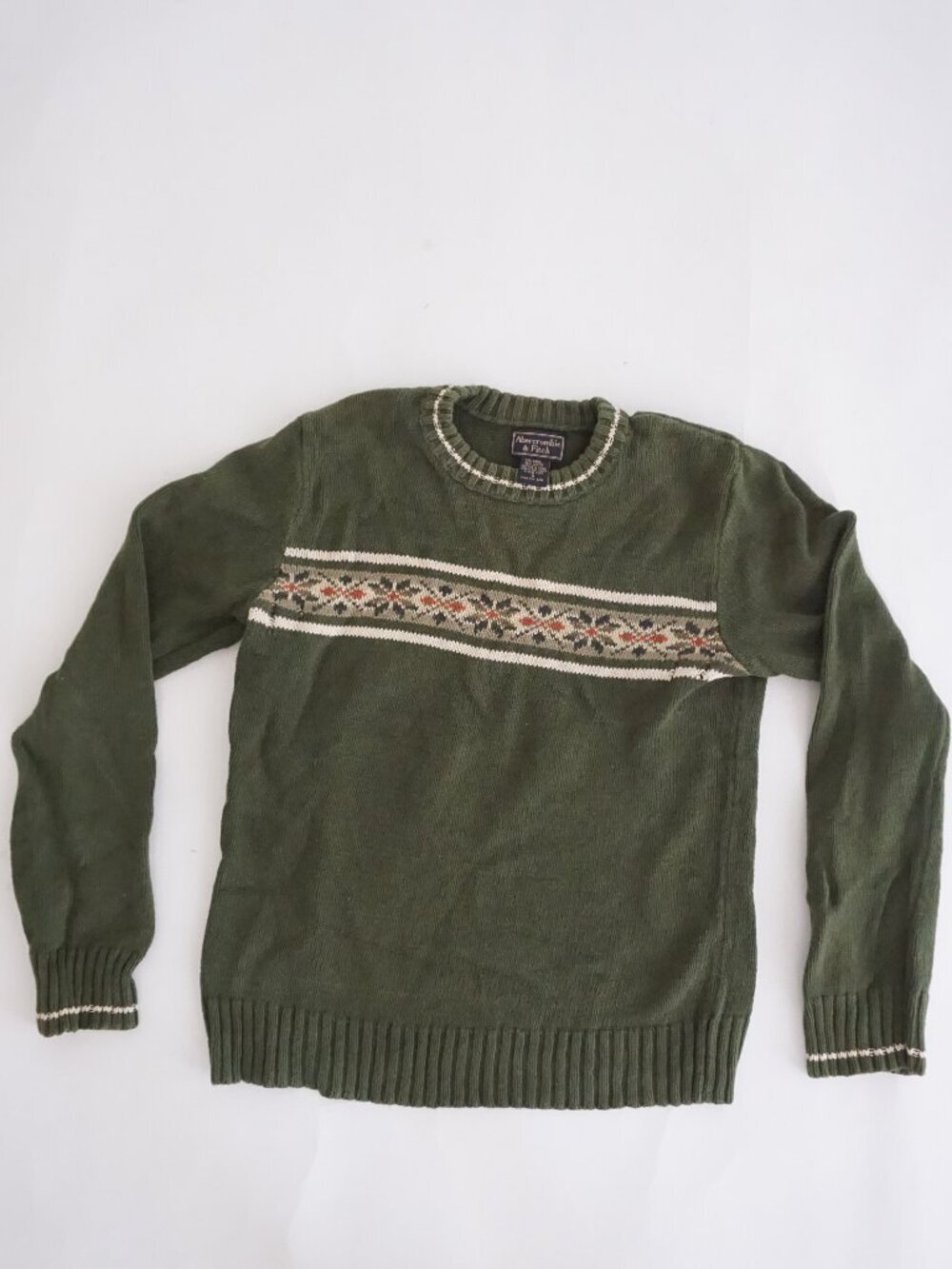 Abercrombie & Fitch Green Fair Isle Nordic Stripe Knit Sweater Outdoor S